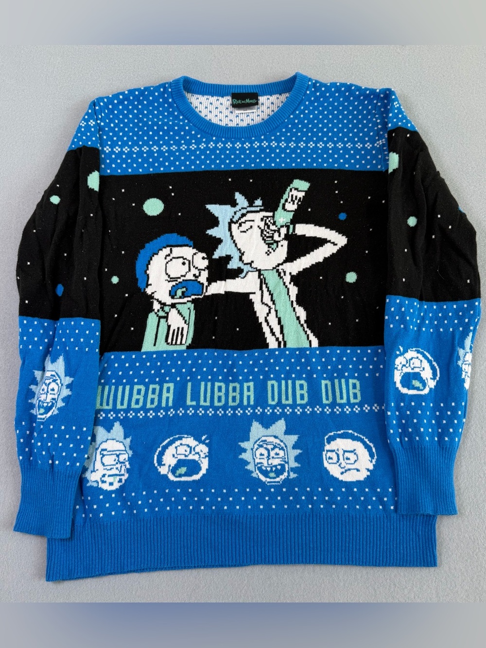 Rick and Morty Christmas Sweater Mens Size M Blue